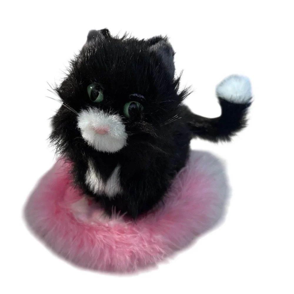American Girl Licorice Tuxedo Cat Plush Black Fur Pink Butterfly Feather Bed
